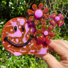 Load image into Gallery viewer, Translucent Purple & Green Smiley w Flowers