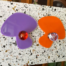 Load image into Gallery viewer, PAIR Purple & Orange Mushrooms Glass Knobs Set