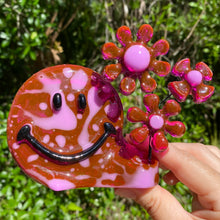 Load image into Gallery viewer, Translucent Purple & Green Smiley w Flowers