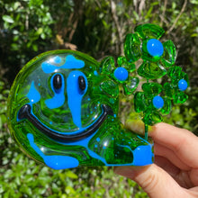 Load image into Gallery viewer, Translucent Blue &amp; Green Smiley w Flowers
