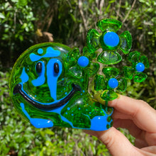 Load image into Gallery viewer, Translucent Blue &amp; Green Smiley w Flowers
