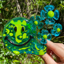 Load image into Gallery viewer, Teal &amp; Green Smiley w Flowers
