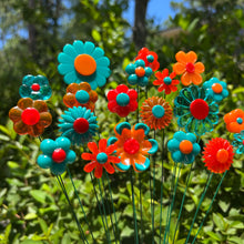 Load image into Gallery viewer, Set of 20 Teal Red Orange Flowers
