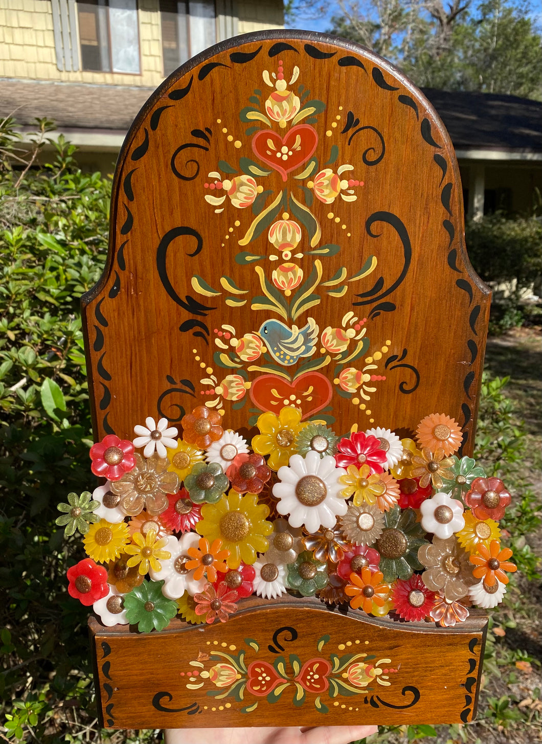 Wood Planter with Flowers