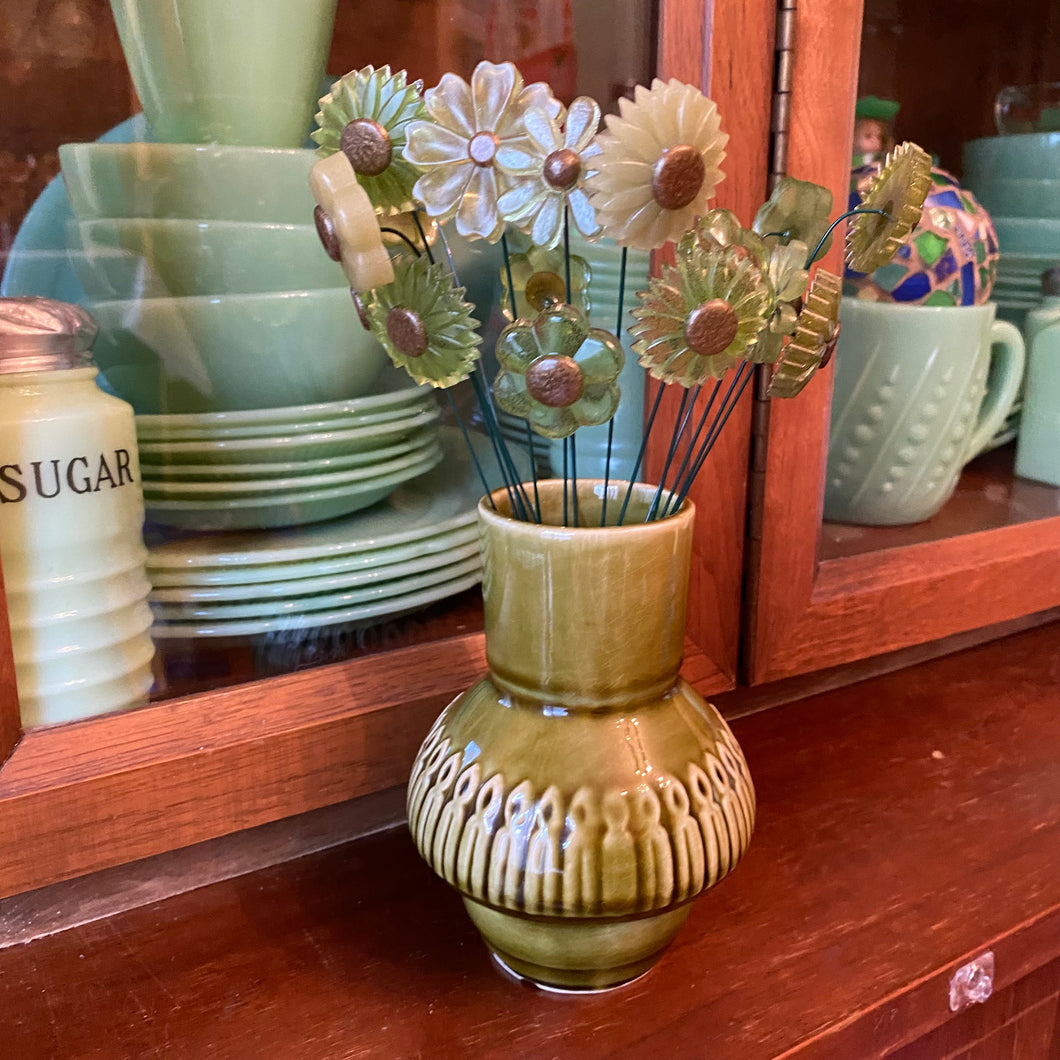 Vintage Green Vase with Flowers