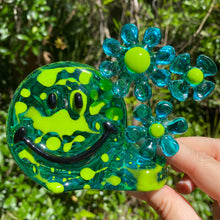 Load image into Gallery viewer, Teal &amp; Green Smiley w Flowers
