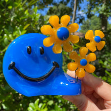 Load image into Gallery viewer, Blue &amp; Orange Smiley w Flowers
