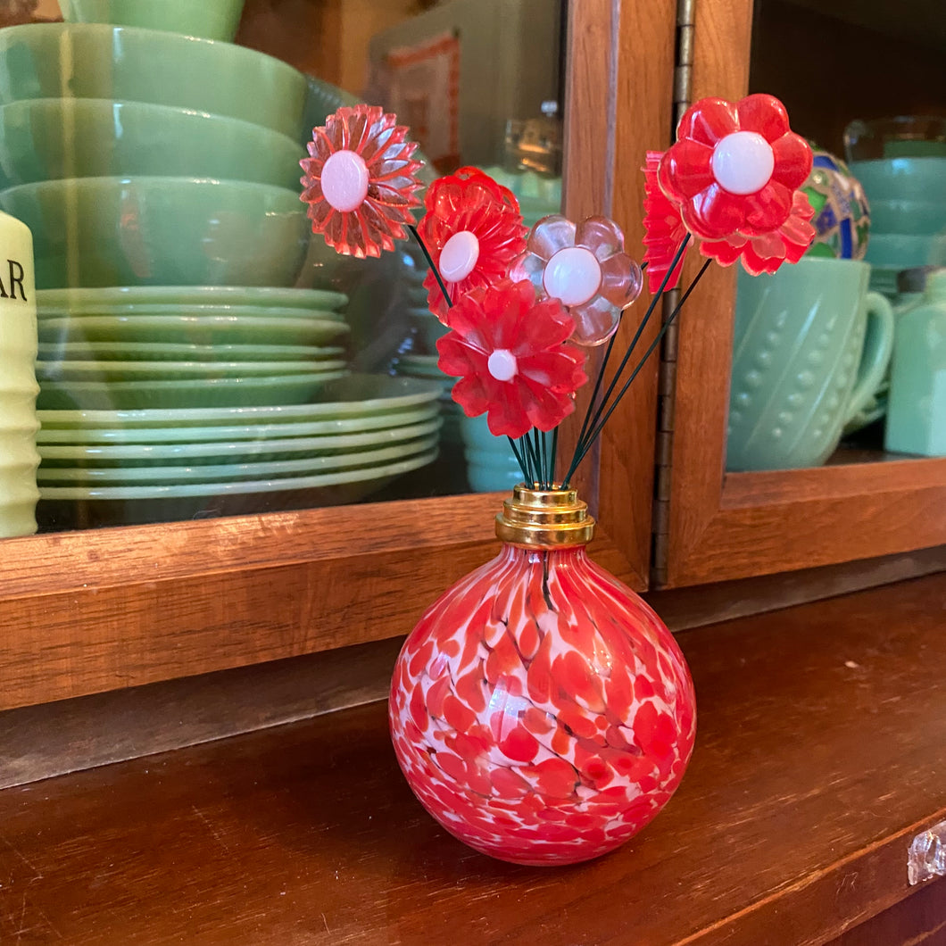 Red Glass Globe with Flowers