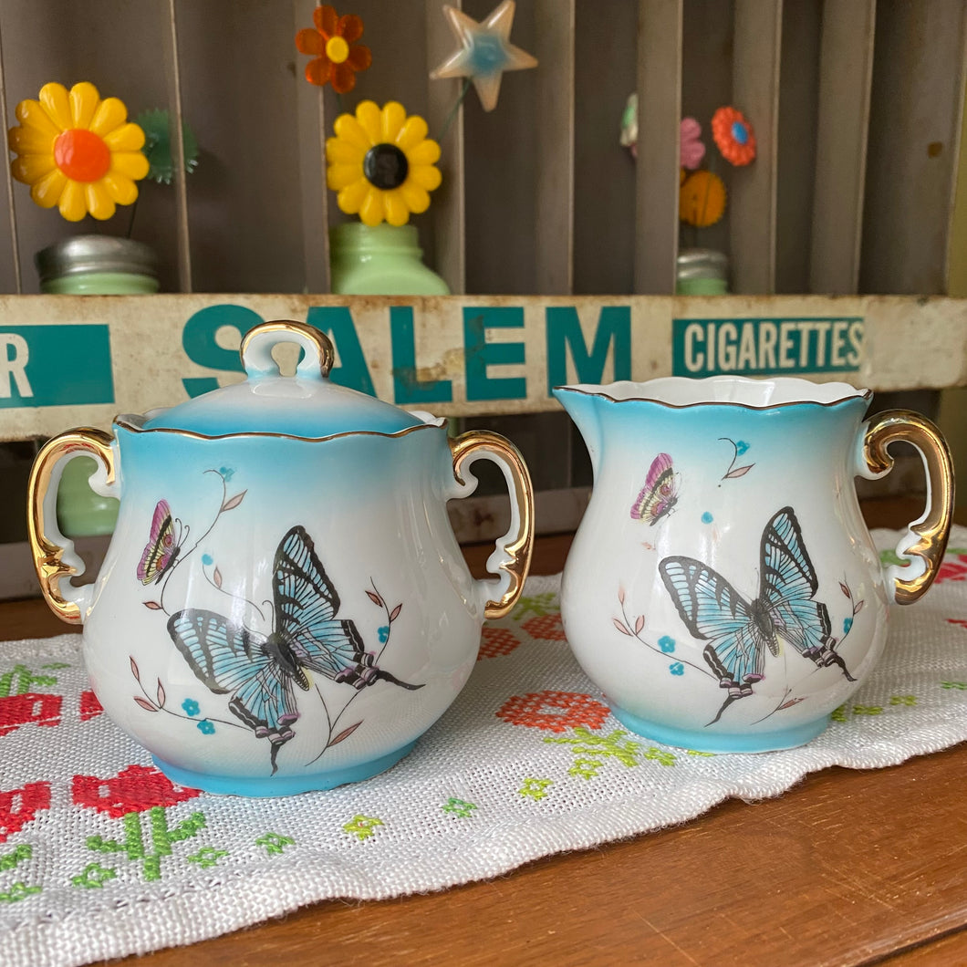 Antique Butterfly Creamer & Sugar