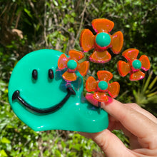Load image into Gallery viewer, Teal &amp; Pink Smiley w Flowers
