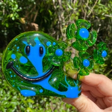 Load image into Gallery viewer, Translucent Blue &amp; Green Smiley w Flowers
