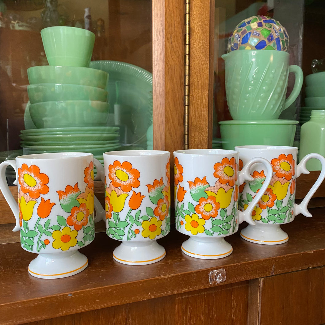 Four Pedestal Mugs Floral