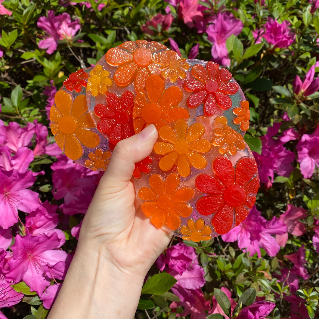 Orange/Red Flower Coaster Set 4