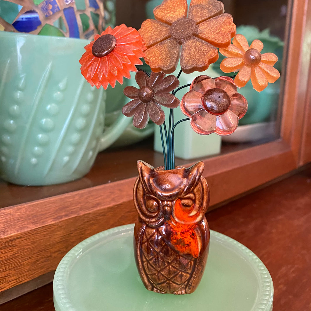 SMALL Vintage Owl with Flowers