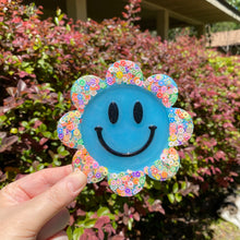 Load image into Gallery viewer, Blue Smiley Face with Flowers
