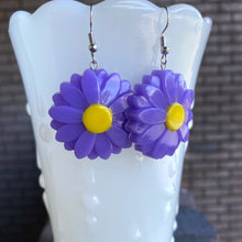 Load image into Gallery viewer, LARGE Purple &amp; Yellow Flower Earrings
