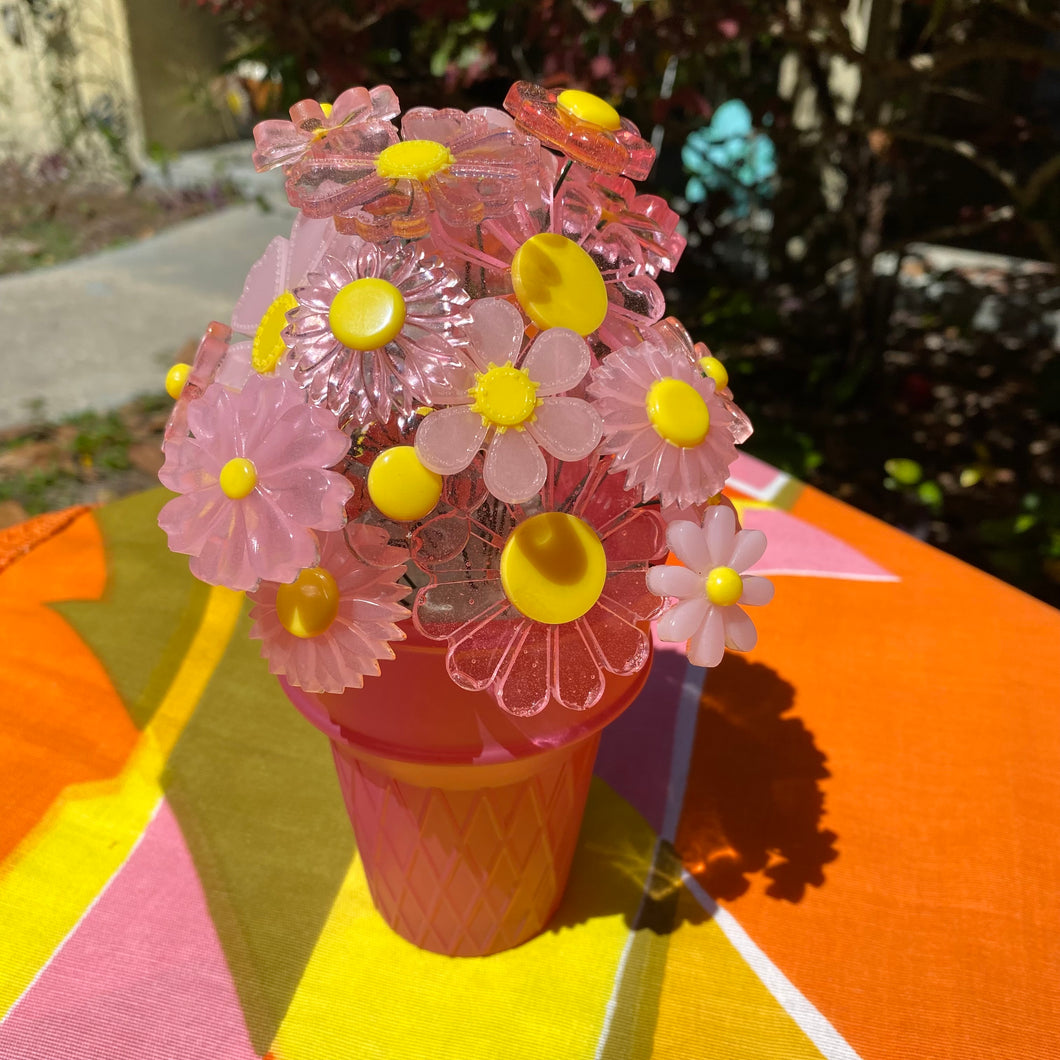 Pink Ice Cream Cone with Flowers