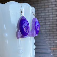 Load image into Gallery viewer, Dark Purple Glittery ROCKET SHIP Earrings
