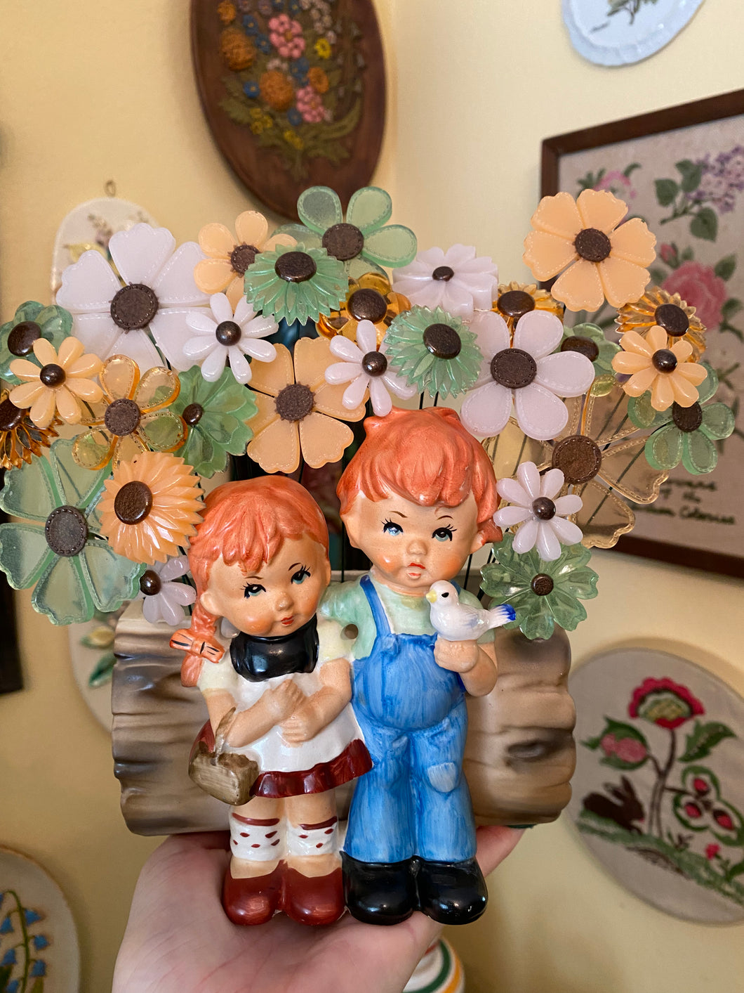 Red Head Planter with Flowers