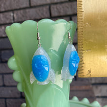 Load image into Gallery viewer, Blue Glittery ROCKET SHIP Earrings
