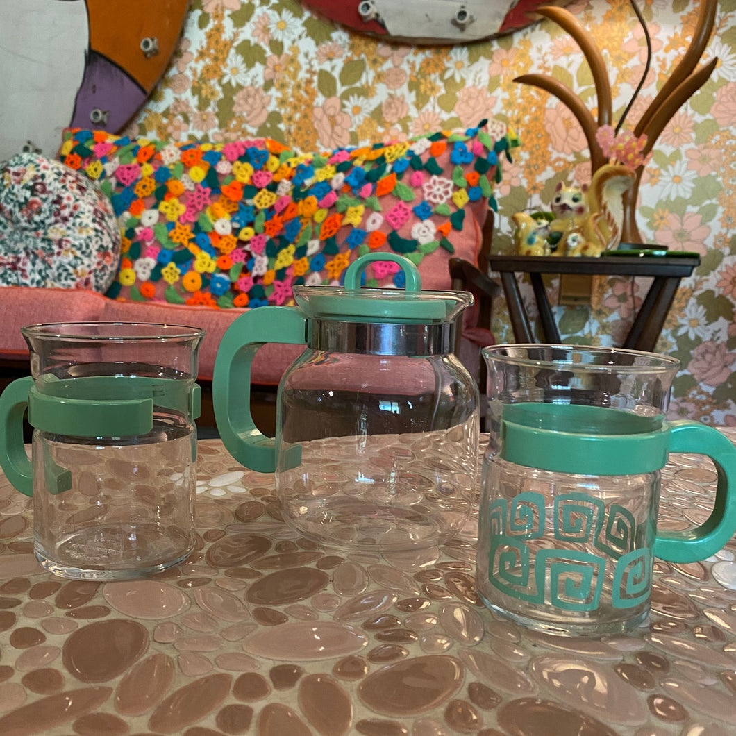 Three Piece Set Glass Coffee Pot & Glasses