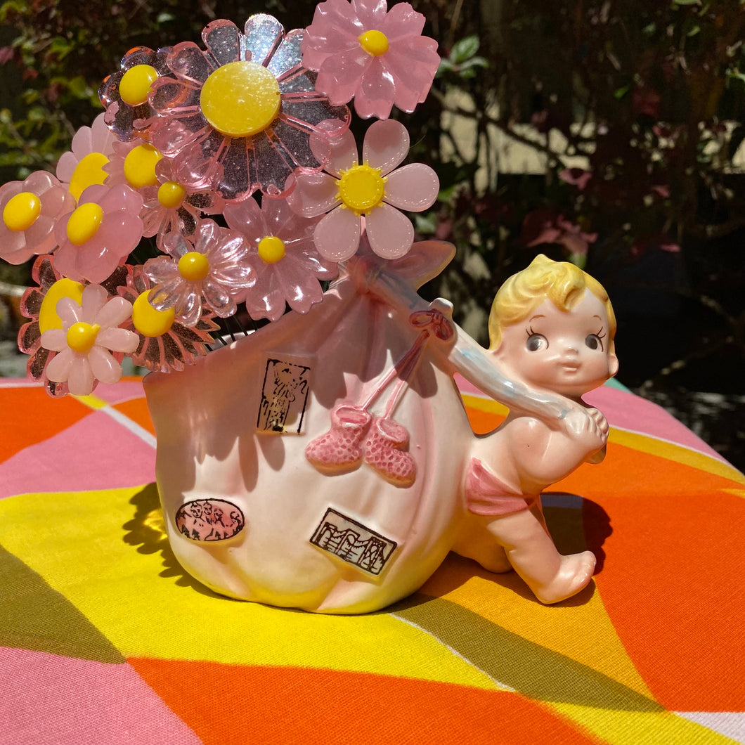 Vintage Baby Girl Planter with Flowers