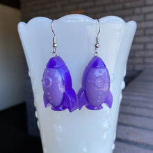 Load image into Gallery viewer, Light Purple Glittery ROCKET SHIP Earrings
