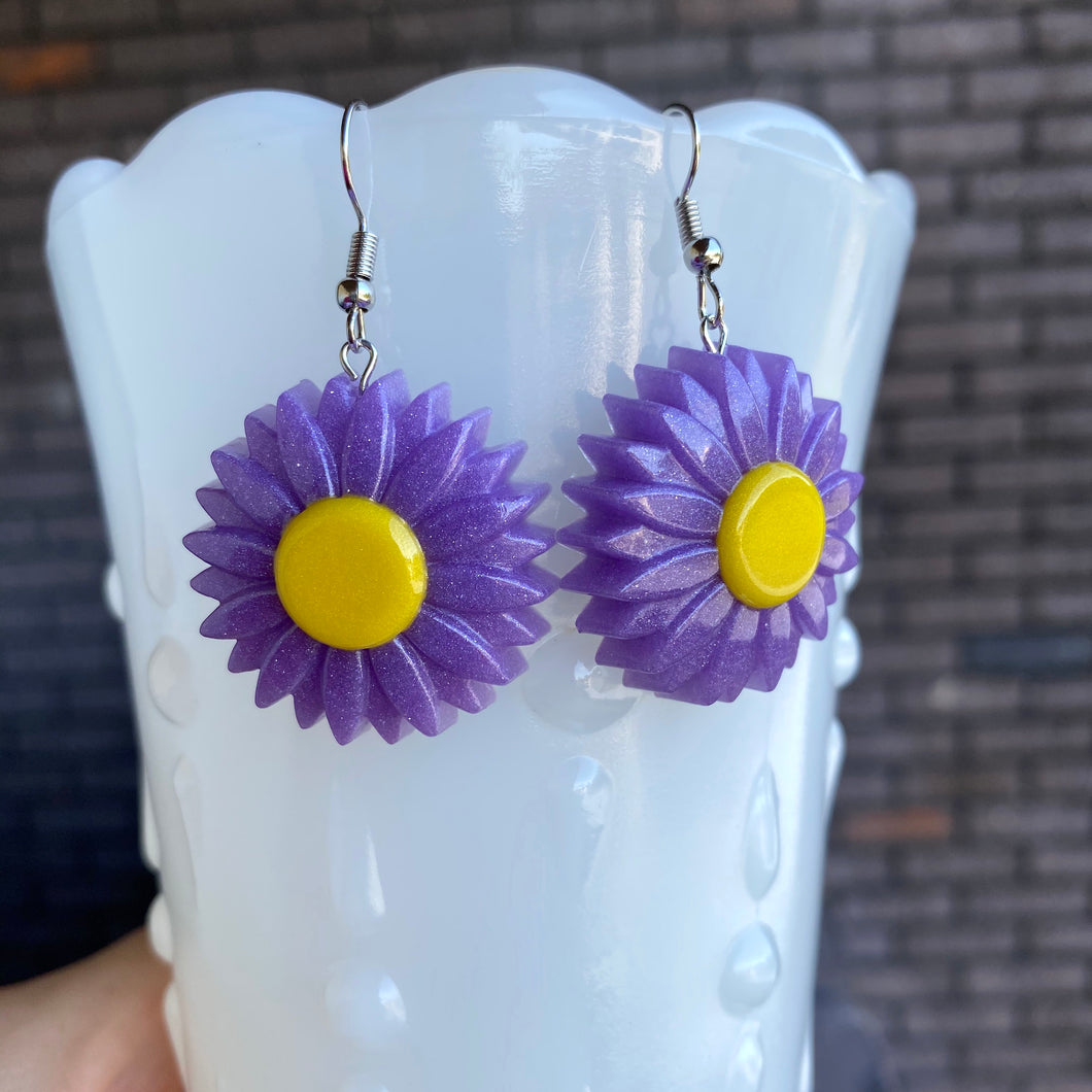 Purple & Yellow FLOWER Earrings